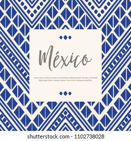 Blue Mexican Embroidery Style Composition – Copy Space