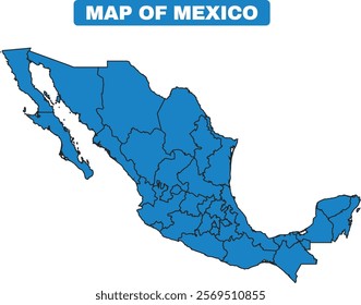 Blue Mexico country map border outline vector