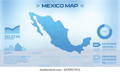 Blue Mexico Map with States, Political Mexico infographic map vector illustration