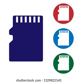 Blue Micro SD memory card icon isolated on white background. Set color icon in circle buttons. Vector Illustration