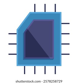 Blue microchip with a dark square in the center representing processing power