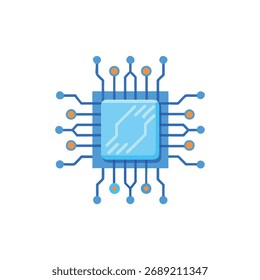 Ilustración de microchip azul que muestra circuitos interconectados y diseño tecnológico avanzado.
