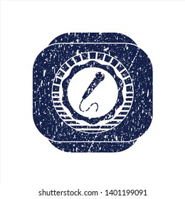 Blue microphone icon inside distress rubber seal