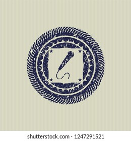 Blue microphone icon inside distressed rubber seal with grunge texture