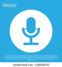Blue Microphone icon isolated on blue background. On air radio mic microphone. Speaker sign. White circle button. Flat design. Vector Illustration