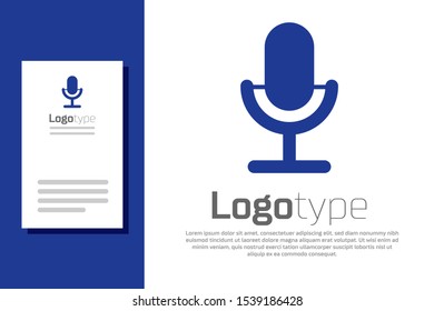 Blue Microphone icon isolated on white background. On air radio mic microphone. Speaker sign. Logo design template element. Vector Illustration