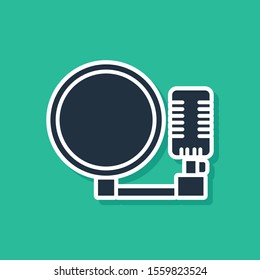 Blue Microphone icon isolated on green background. On air radio mic microphone. Speaker sign.  Vector Illustration