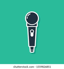 Blue Microphone icon isolated on green background. On air radio mic microphone. Speaker sign.  Vector Illustration