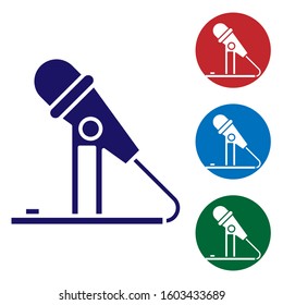 Blue Microphone icon isolated on white background. On air radio mic microphone. Speaker sign. Set color icons in circle buttons. Vector Illustration