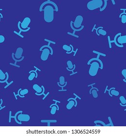 Blue Microphone icon isolated seamless pattern on blue background. On air radio mic microphone. Speaker sign. Vector Illustration