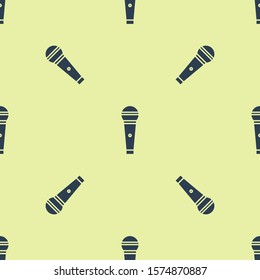 Blue Microphone icon isolated seamless pattern on yellow background. On air radio mic microphone. Speaker sign.  Vector Illustration