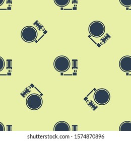 Blue Microphone icon isolated seamless pattern on yellow background. On air radio mic microphone. Speaker sign.  Vector Illustration