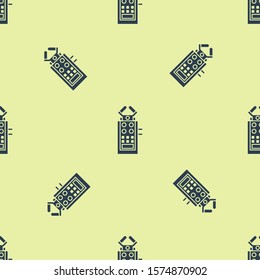 Blue Microphone icon isolated seamless pattern on yellow background. On air radio mic microphone. Speaker sign.  Vector Illustration