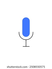 Blue microphone icon on white background. Represents audio, voice communication, recording, or broadcasting. Applicable for media, podcasts, audio software, speech recognition, telecommunications.