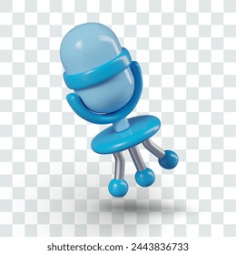 Blue microphone with processor legs. Voice generation symbol