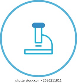 Blue microscope icon, science laboratory equipment for research and diagnostics