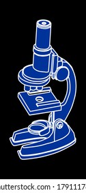 Blue microscope vector isolated on black background. 