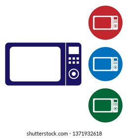 Blue Microwave oven icon isolated on white background. Home appliances icon.Set color icon in circle buttons. Vector Illustration