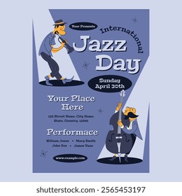 Blue Mid Century International Jazz Day Social Media Flyer