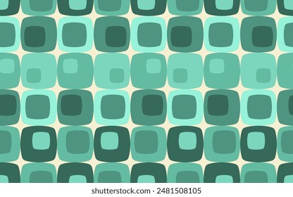 Blue mid century starbursts on scallop geometric shapes seamless pattern. For fabric, wallpaper, home decor