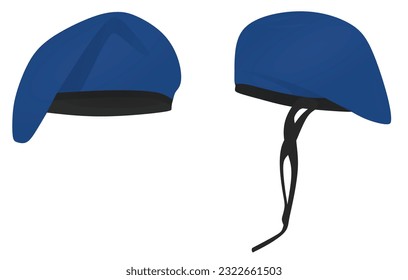 Blue military beret hat. vector illustration