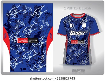 blue military camouflage pattern design, illustration, textile background for sports t-shirt, football jersey shirt mockup for football club. consistent front view