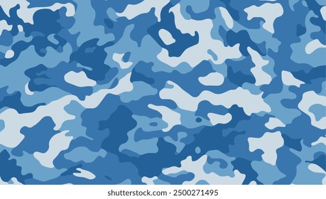 Blue military camouflage seamless pattern. Army camo texture for seamless wallpaper, vector design.