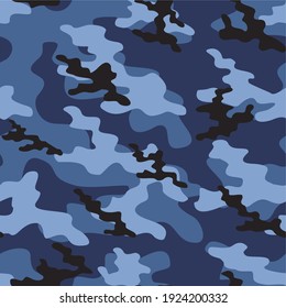blue military camouflage vector seamless pattern