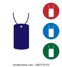 Blue Military dog tag icon isolated on white background. Identity tag icon. Army sign. Set color icons in circle buttons. Vector Illustration