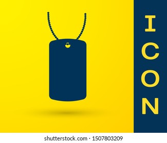 Blue Military dog tag icon isolated on yellow background. Identity tag icon. Army sign.  Vector Illustration