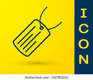 Blue Military dog tag icon isolated on yellow background. Identity tag icon. Army sign.  Vector Illustration