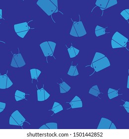 Blue Military dog tags icon isolated seamless pattern on blue background. Identity tags icon. Army sign.  Vector Illustration