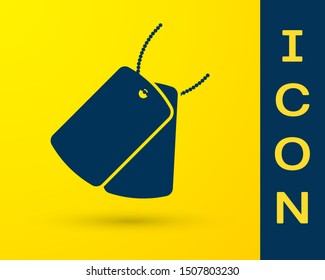 Blue Military dog tags icon isolated on yellow background. Identity tags icon. Army sign.  Vector Illustration
