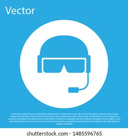 Blue Military helmet icon isolated on blue background. Army hat symbol of defense and protect. Protective hat. White circle button. Vector Illustration