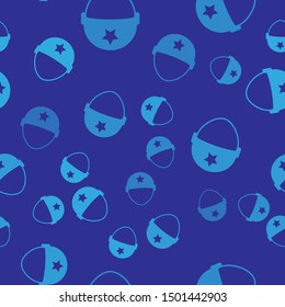 Blue Military helmet icon isolated seamless pattern on blue background. Army hat symbol of defense and protect. Protective hat.  Vector Illustration