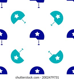 Blue Military helmet icon isolated seamless pattern on white background. Army hat symbol of defense and protect. Protective hat.  Vector Illustration