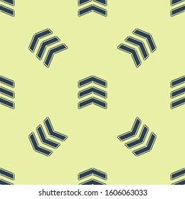 Blue Military rank icon isolated seamless pattern on yellow background. Military badge sign.  Vector Illustration