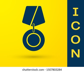 Blue Military reward medal icon isolated on yellow background. Army sign.  Vector Illustration