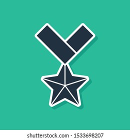 Blue Military reward medal icon isolated on green background. Army sign.  Vector Illustration