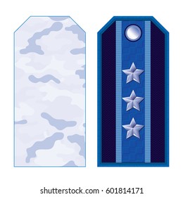 Blue military shoulder straps with camouflage and three stars