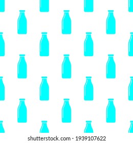 Blue milk bottles isolated on white background. Cute seamless pattern. Vector simple flat graphic illustration. Texture.