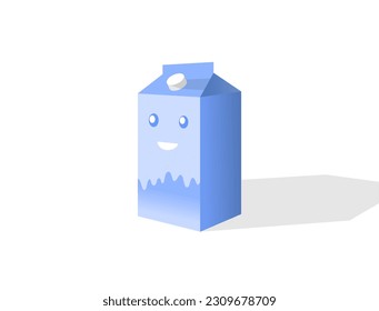 Blue milk box with smiley face on white background