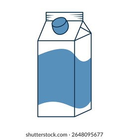 Caixa de leite azul com ilustração do vetor da tampa. Esta ilustração vetorial minimalista apresenta uma caixa de leite retangular com linhas geométricas limpas e um design moderno e plano.
