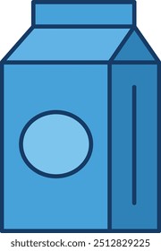 Blue milk carton with a circular logo and vertical stripe design