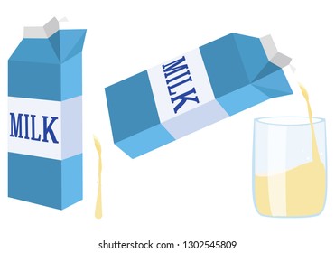 blue milk carton. Cup of milk