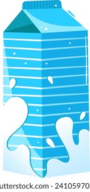 Blue milk carton with a missing puzzle piece. Dairy packaging design, missing piece concept. Milk carton puzzle vector illustration.