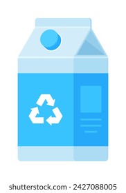 A blue milk carton with a recycling symbol in flat vector illustration style, representing the concepts of paper recycling, sustainable packaging, and responsible waste management