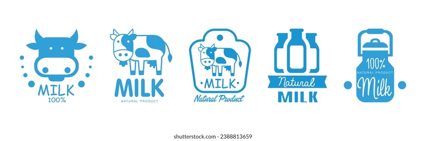 Blue Milk Label and Badge Design Vector Set