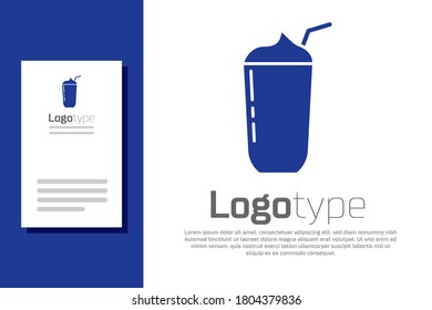Blue Milkshake icon isolated on white background. Plastic cup with lid and straw. Logo design template element. Vector.