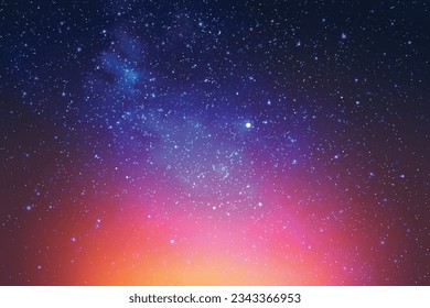 Blue milky Way and red glow. Night starry sky. Space vector background